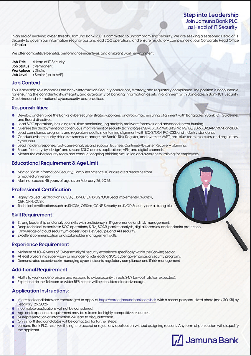 Jamuna Bank Job Circular 2026 Head IT Job