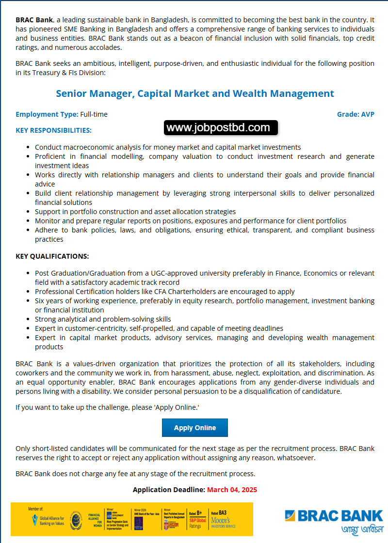 BRAC Bank PLC Job Circular 2025