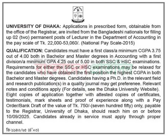 Dhaka University Job Circular 2025 – www.du.ac.bd