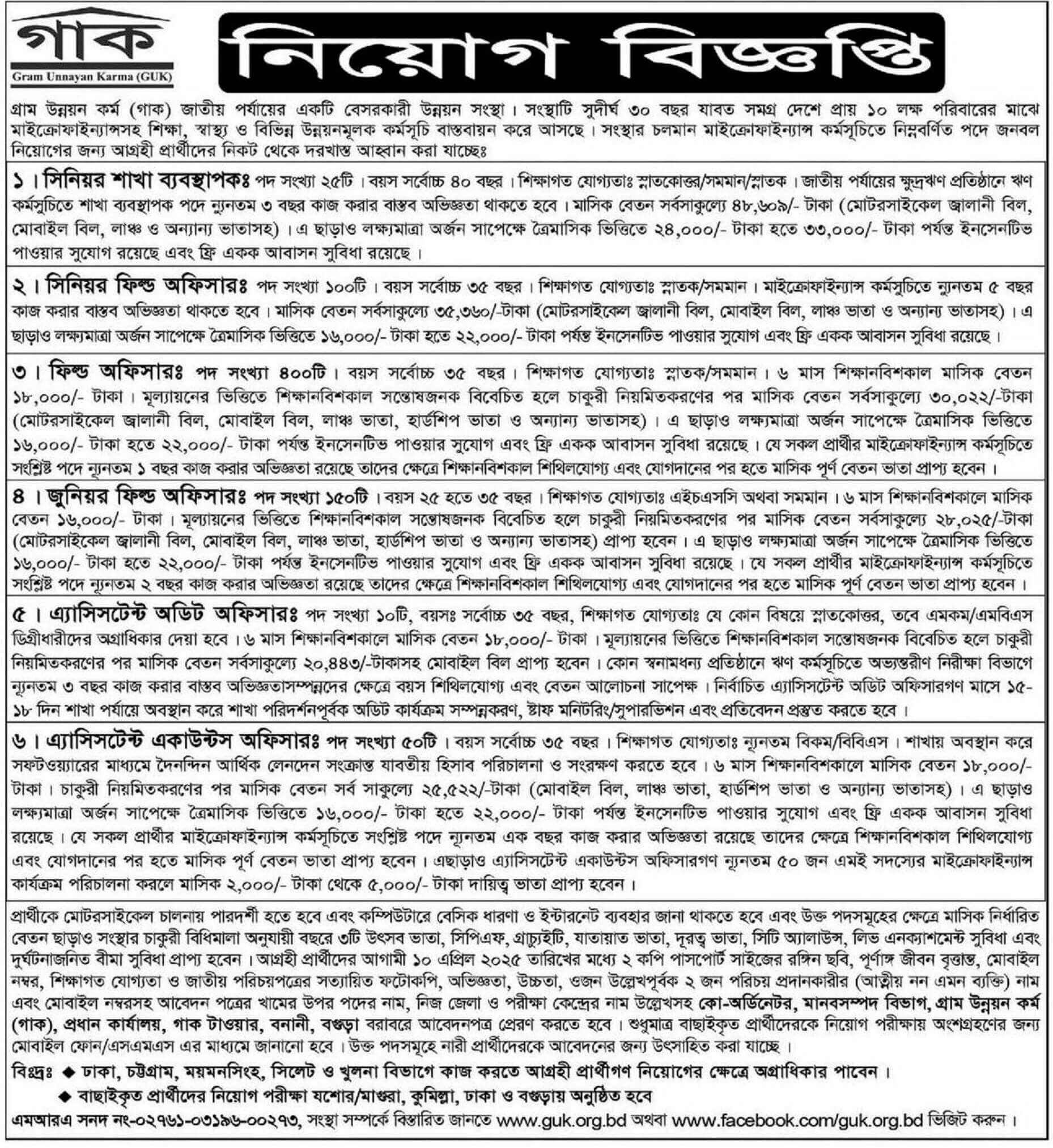 Gana Unnayan Kendra GUK NGO Job Circular 2025