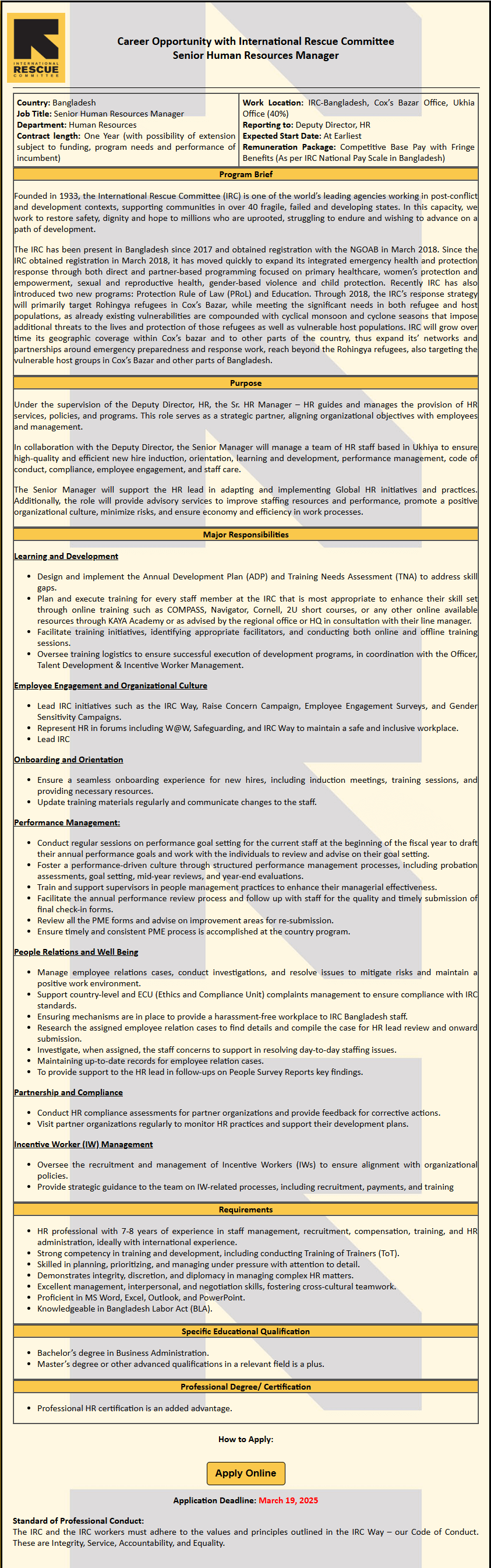 International Rescue Committee IRC Job Circular 2025