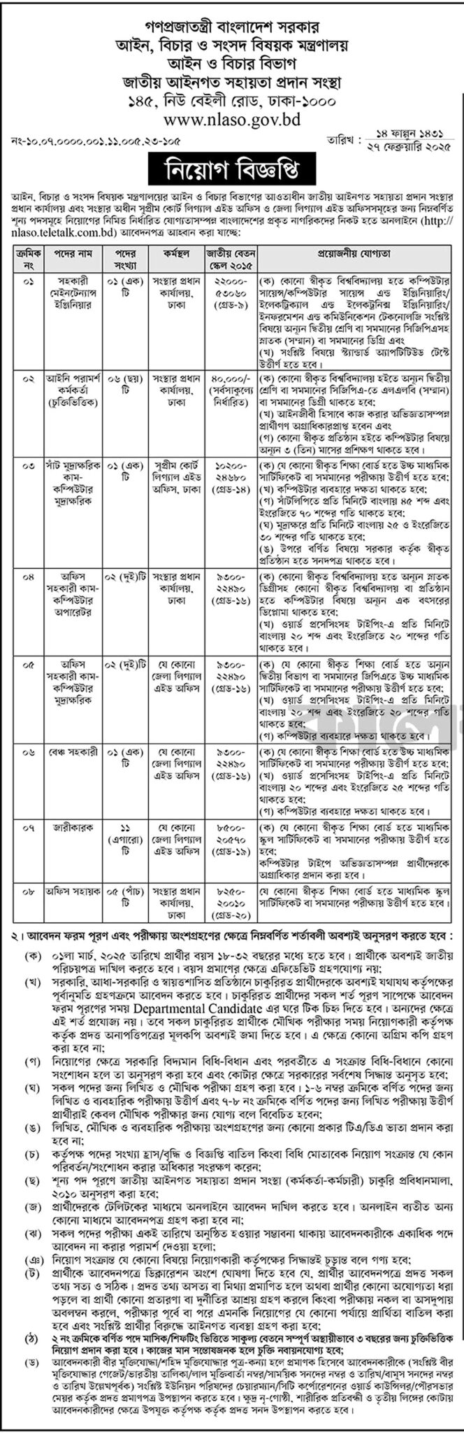 NLASO Job Circular 2025 nlaso.teletalk.com.bd Apply