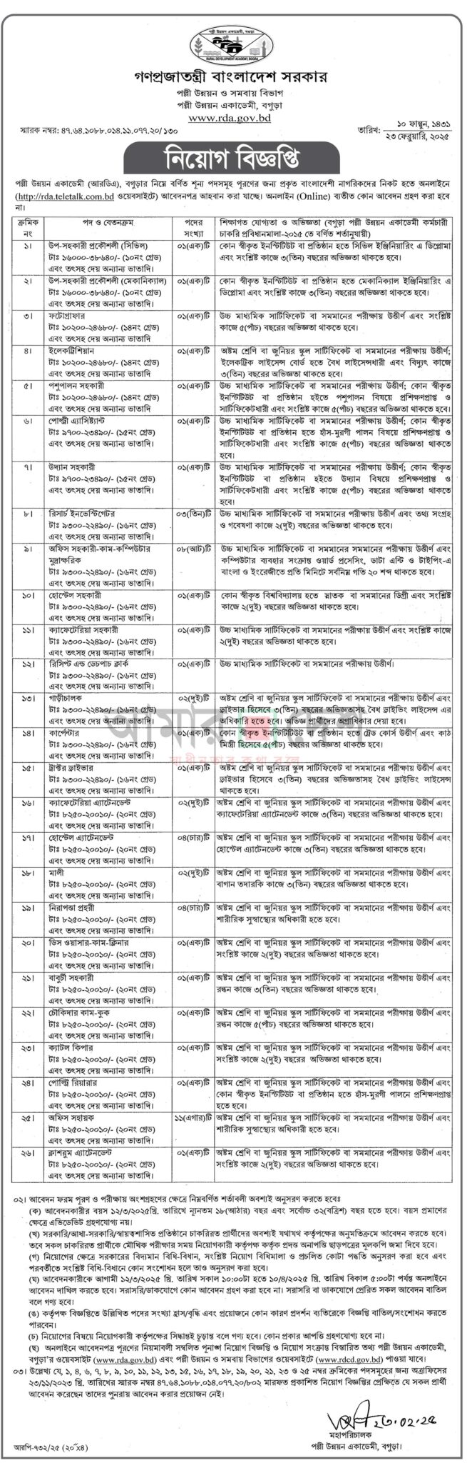 RDA Job Circular 2025 rda.teletalk.com.bd Apply