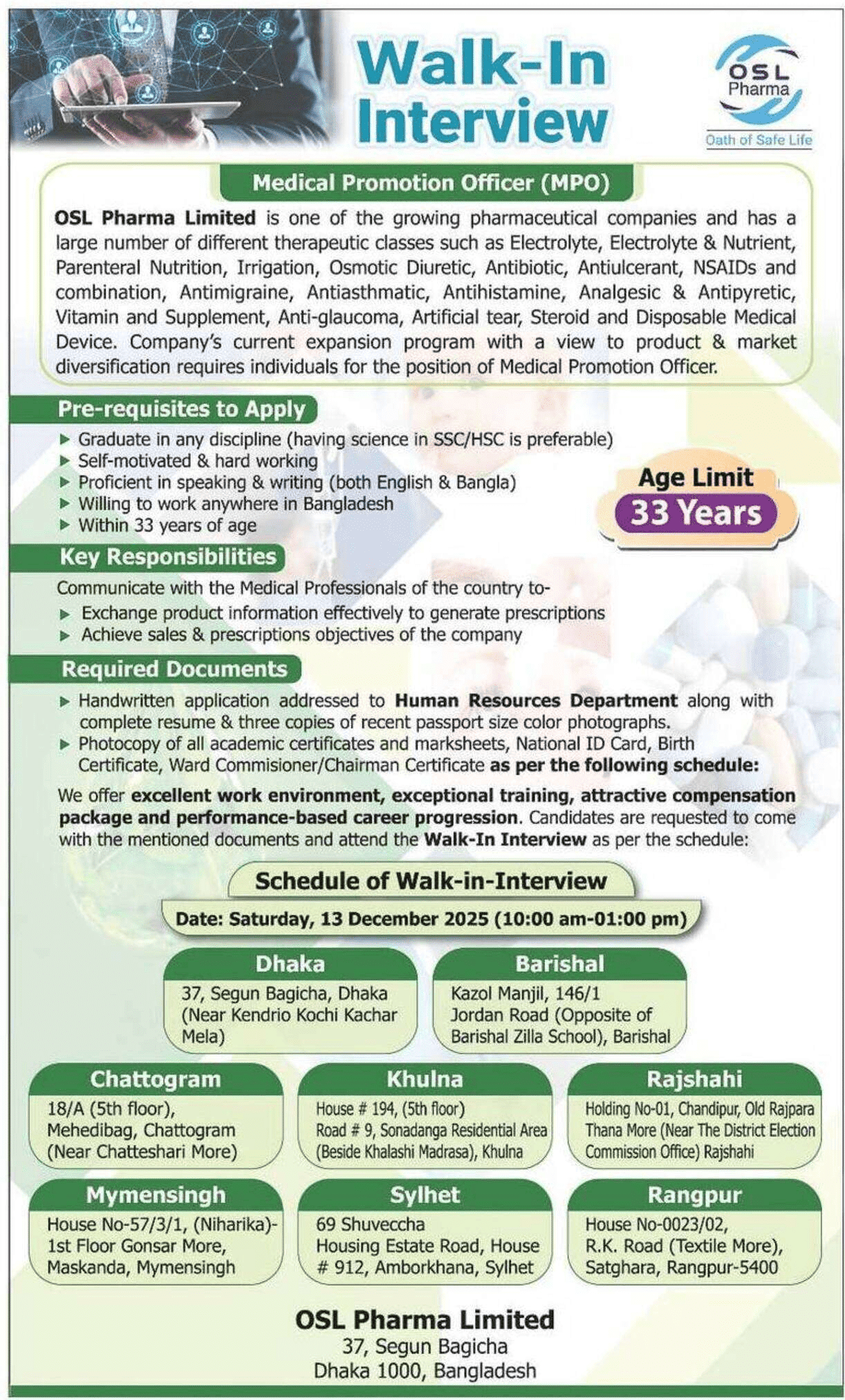 OSL Pharma Limited Job Circular 2025 Latest