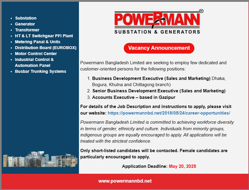 Powermann Bangladesh Limited Job Circular 2025 2 Powermann Bangladesh Limited Job Circular 2025