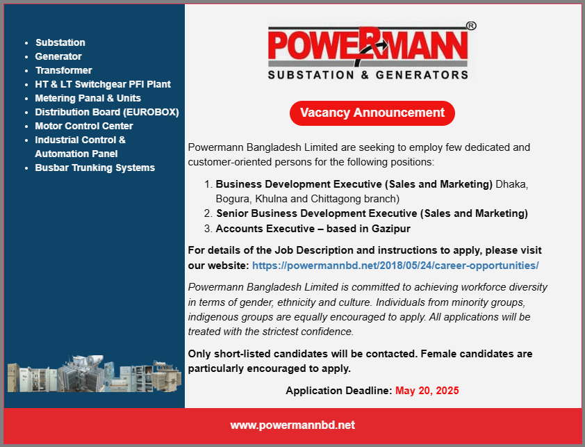 Powermann Bangladesh Limited Job Circular 2025 3 Powermann Bangladesh Limited Job Circular 2025