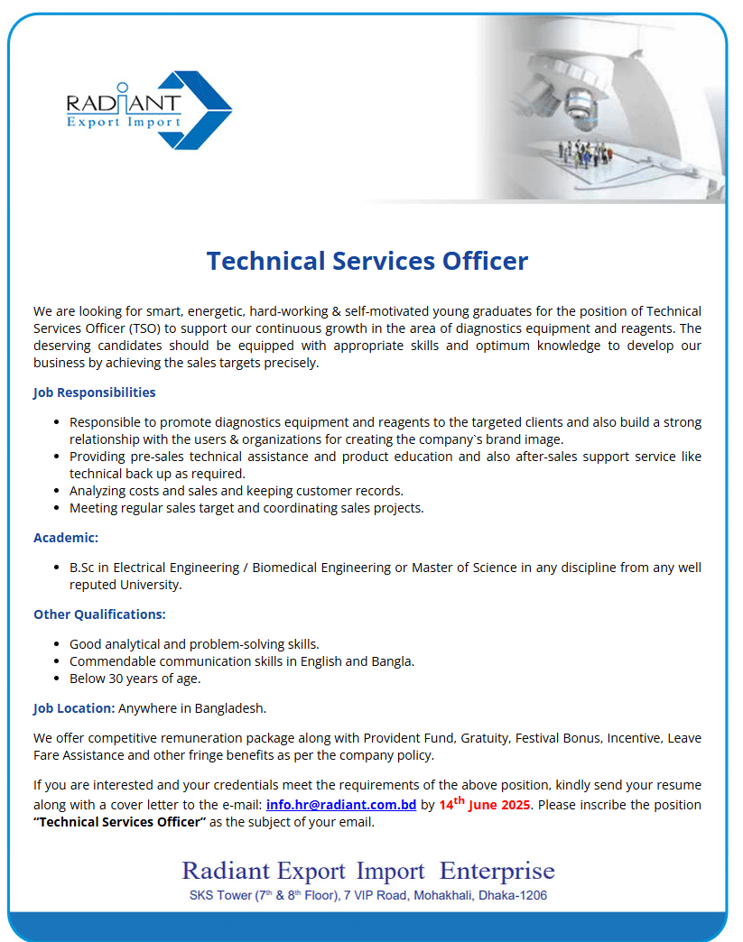Radiant Export Import Enterprise Job Circular 2026