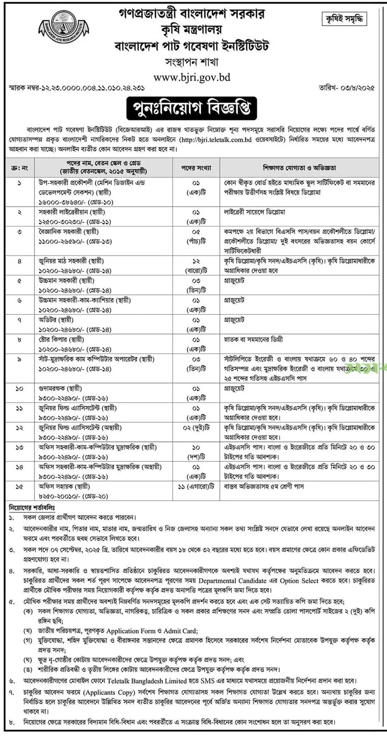 BJRI Job Circular 2025 – bjri.teletalk.com.bd Apply Online