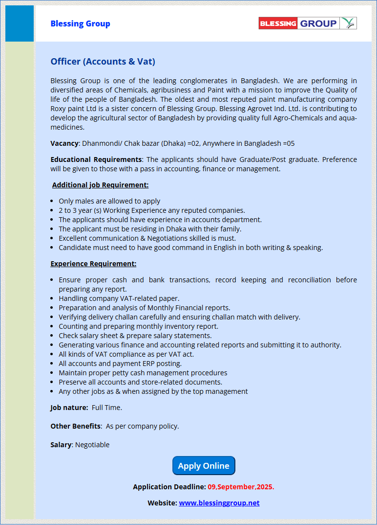 Blessing Group Job Circular 2025 1 Blessing Group Job Circular 2025