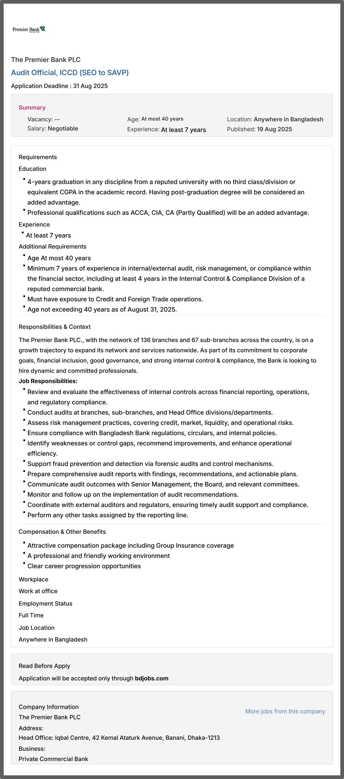 Premier Bank Job Circular 2025 2 Premier Bank Job Circular 2025