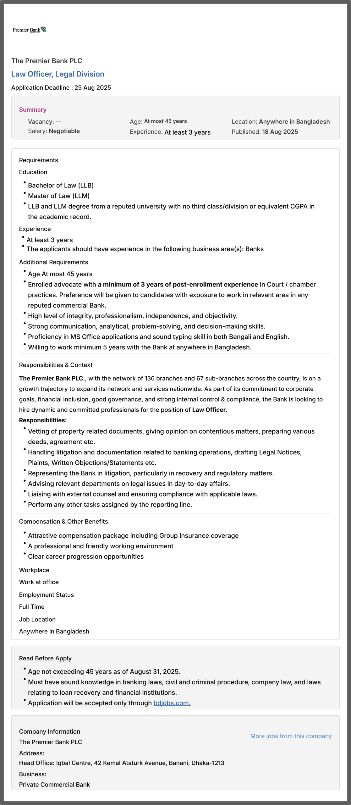 Premier Bank Job Circular 2025 1 Premier Bank Job Circular 2025