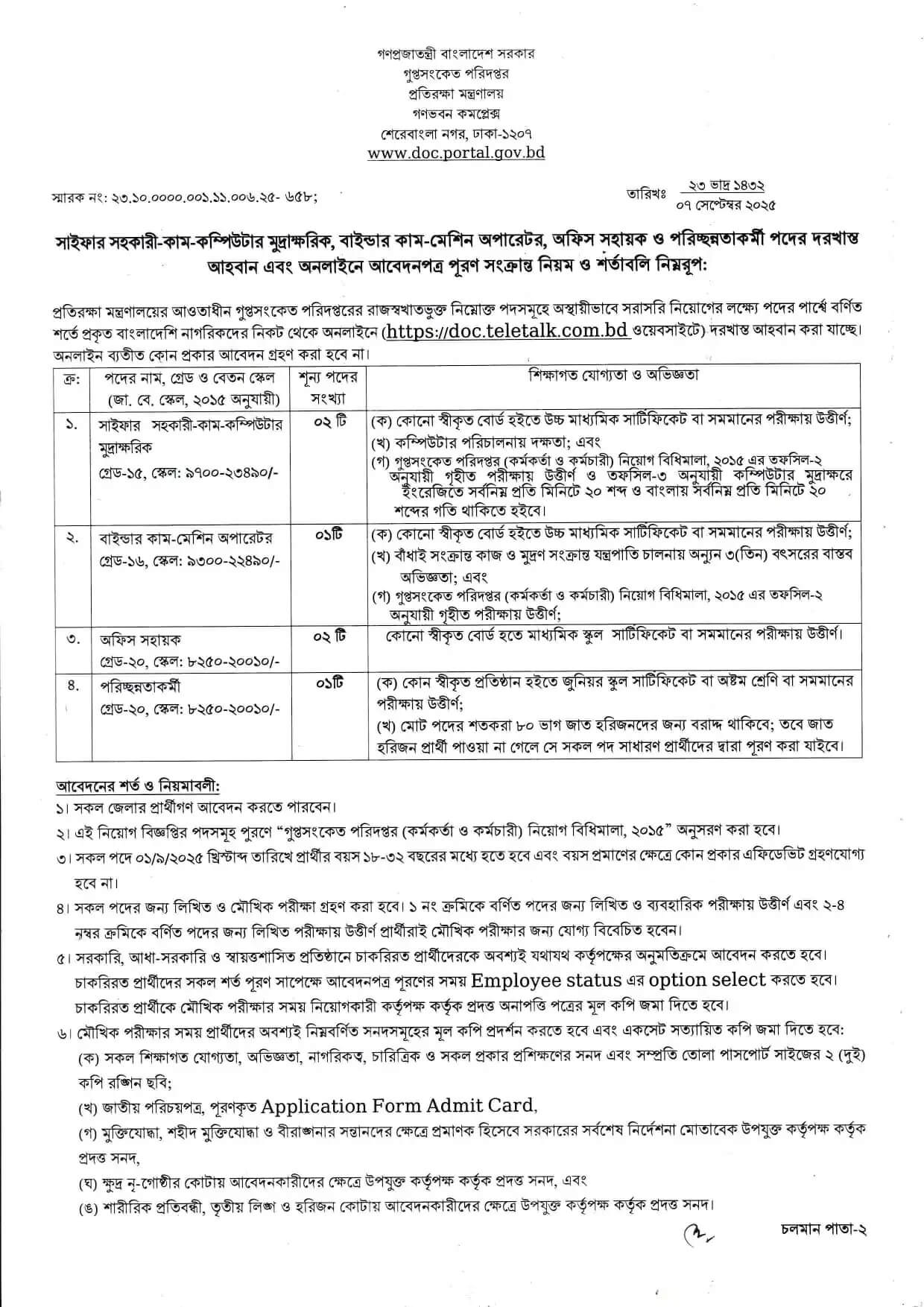 DOC Job Circular 2025 – doc.teletalk.com.bd Apply
