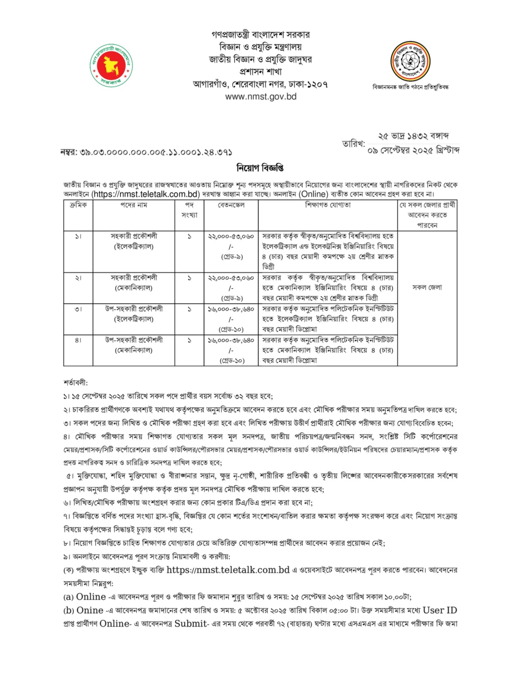 Ministry of Science and Technology MOST Job Circular 2025– most.teletalk.com.bd