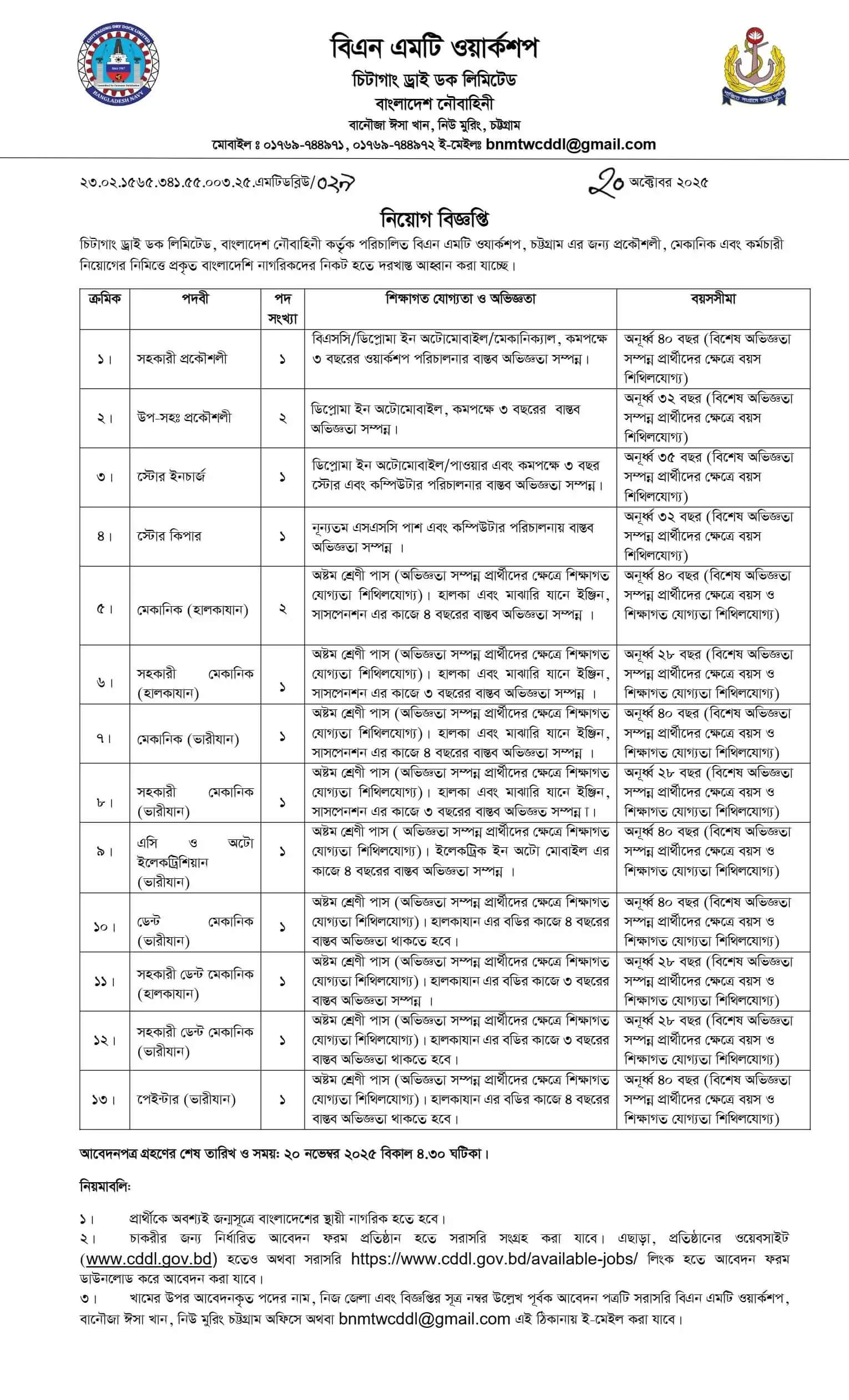 Chittagong Dry Dock Limited CDDL Job Circular 2025- Apply Today 1 Chittagong Dry Dock Limited CDDL Job Circular 2025- Apply Today