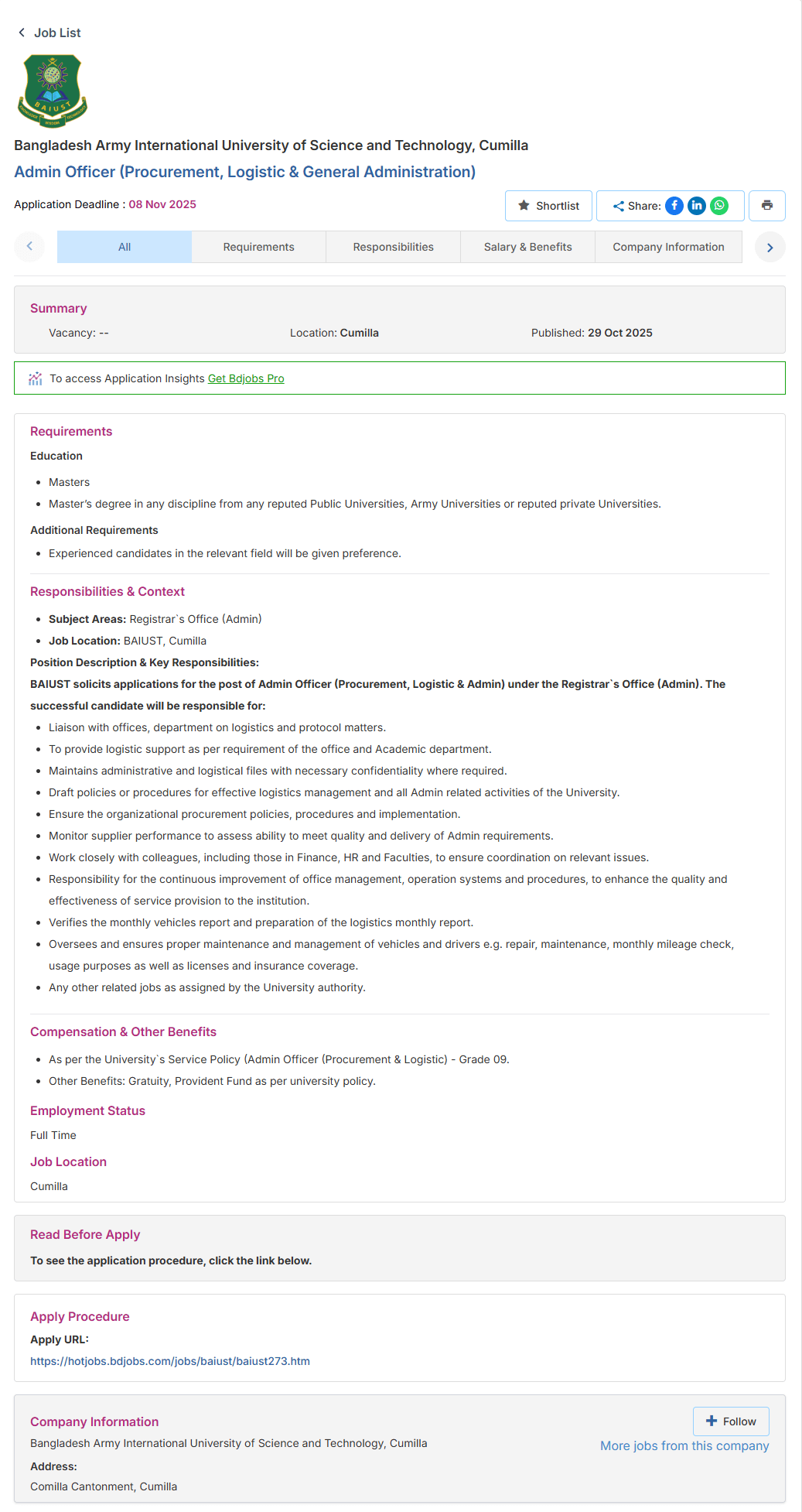 Admin-Officer-Procurement-Logistic-General-Administration-Bangladesh-Army-International-University-of-Science-and-Technology-Cumilla