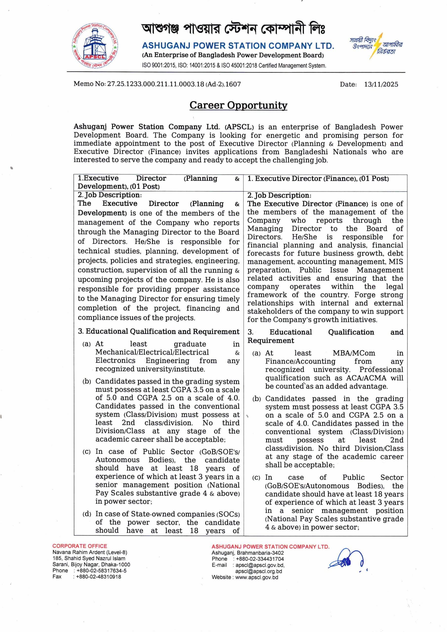 APSCL Job Circular 2025 – apscl.teletalk.com.bd | Apply now 1 Ashuganj Power Station Company Limited APSCL Job Circular 2025 – apscl.teletalk.com.bd