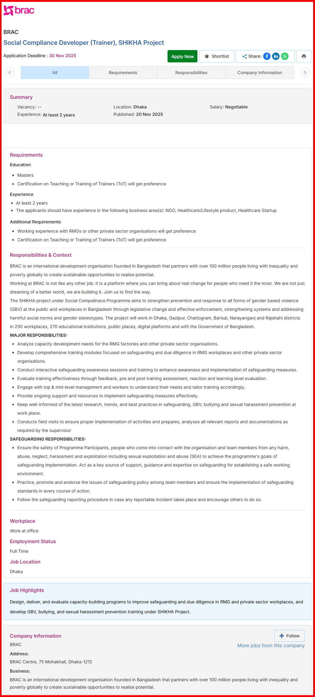 BRAC NGO Job Circular 2025 - Latest Update