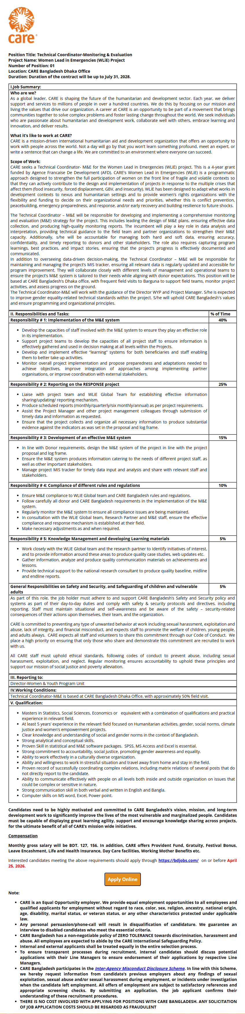 Care Bangladesh Job Circular 2026
