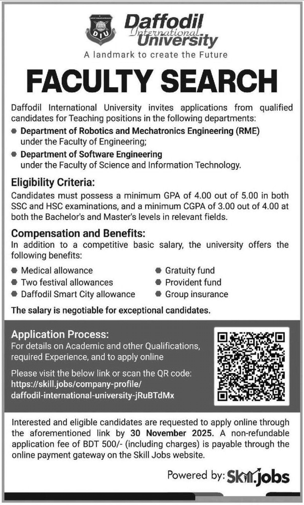Daffodil International University DIU Job Circular 2025