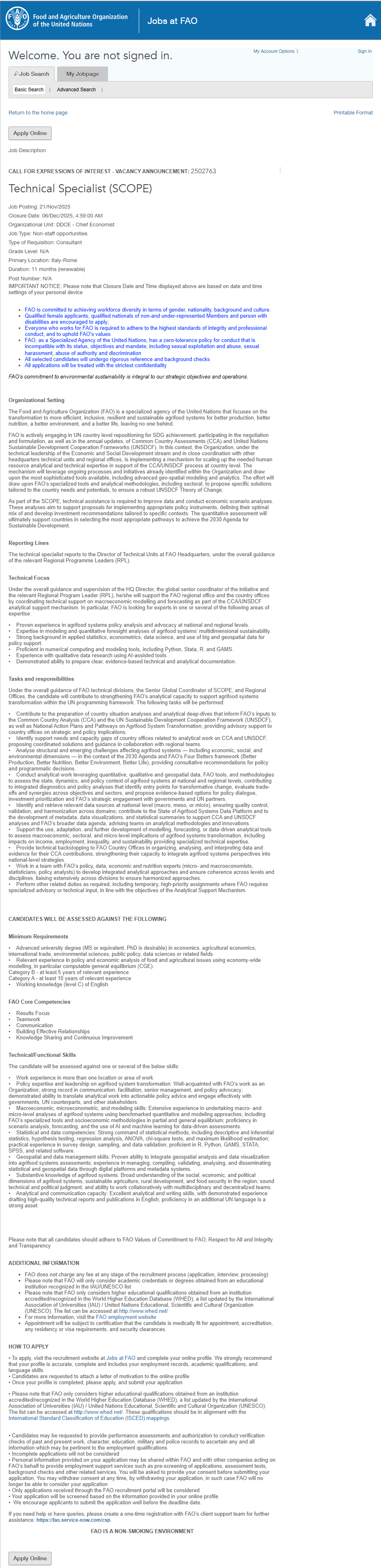 FAO job circular 2025