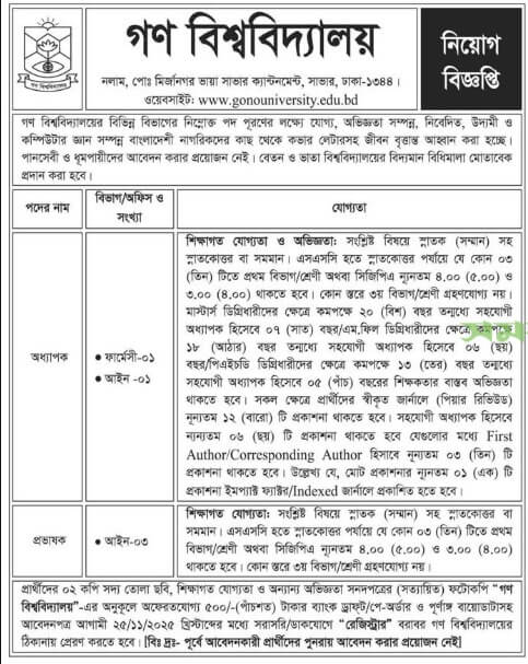 Gono University GU Job Circular 2025 | Latest vacancy | Apply Now