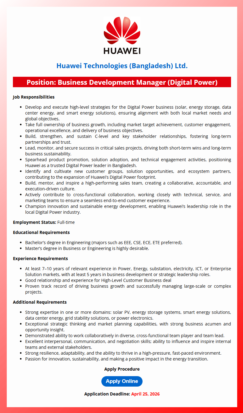 Huawei Technologies Bangladesh Ltd Job Circular 2026 Picture HUAWEI-Technologies-Bangladesh-Ltd