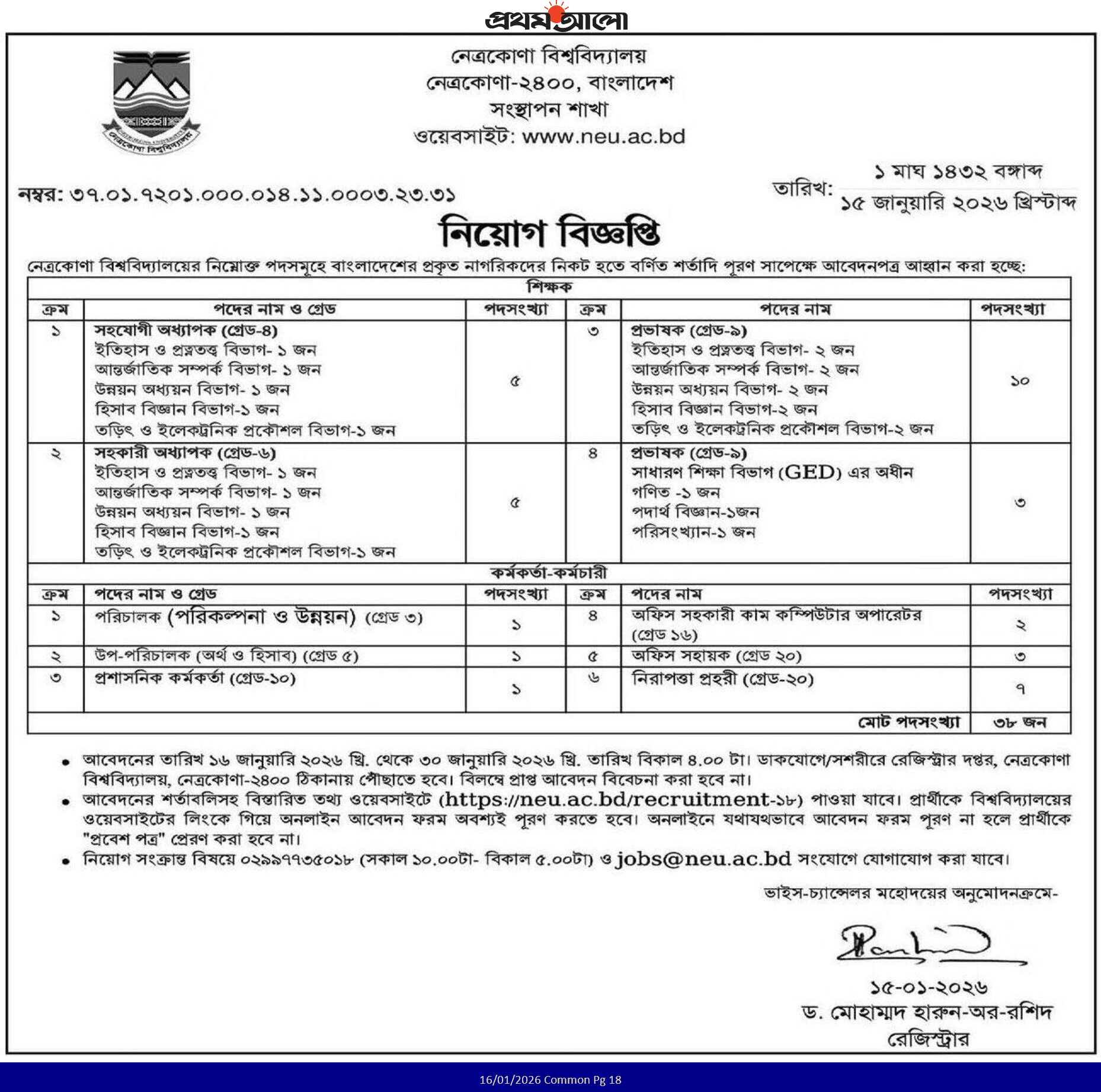 Netrokona University NEU Job Circular 2026