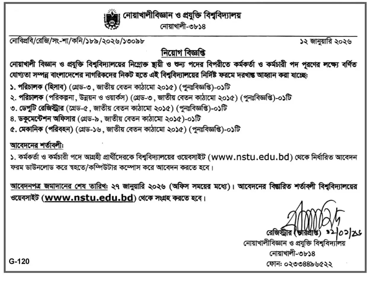 Noakhali Science and Technology University NSTU Job Circular 2026