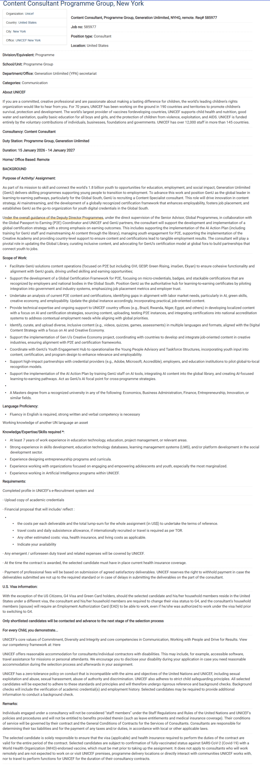 Unicef job circular United States 2025 - www.unicef.org 1 Unicef job circular 2025 United States -www.unicef.org