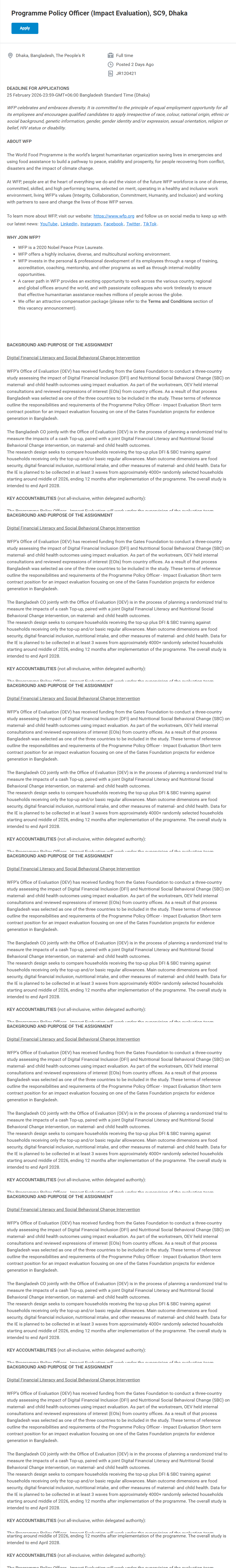 World Food Programme WFP job circular 2026