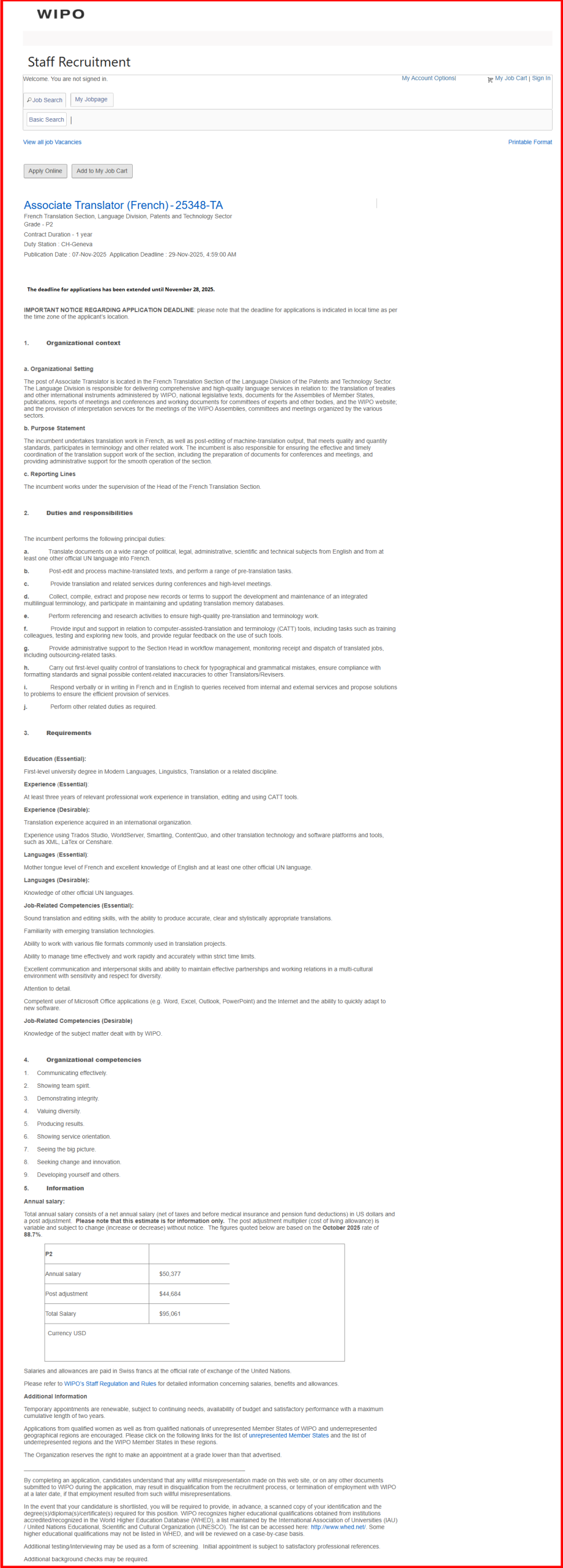 World Intellectual Property Organization WIPO job circular 2025 Job-Description-Associate-Translator-French-25348-TA-