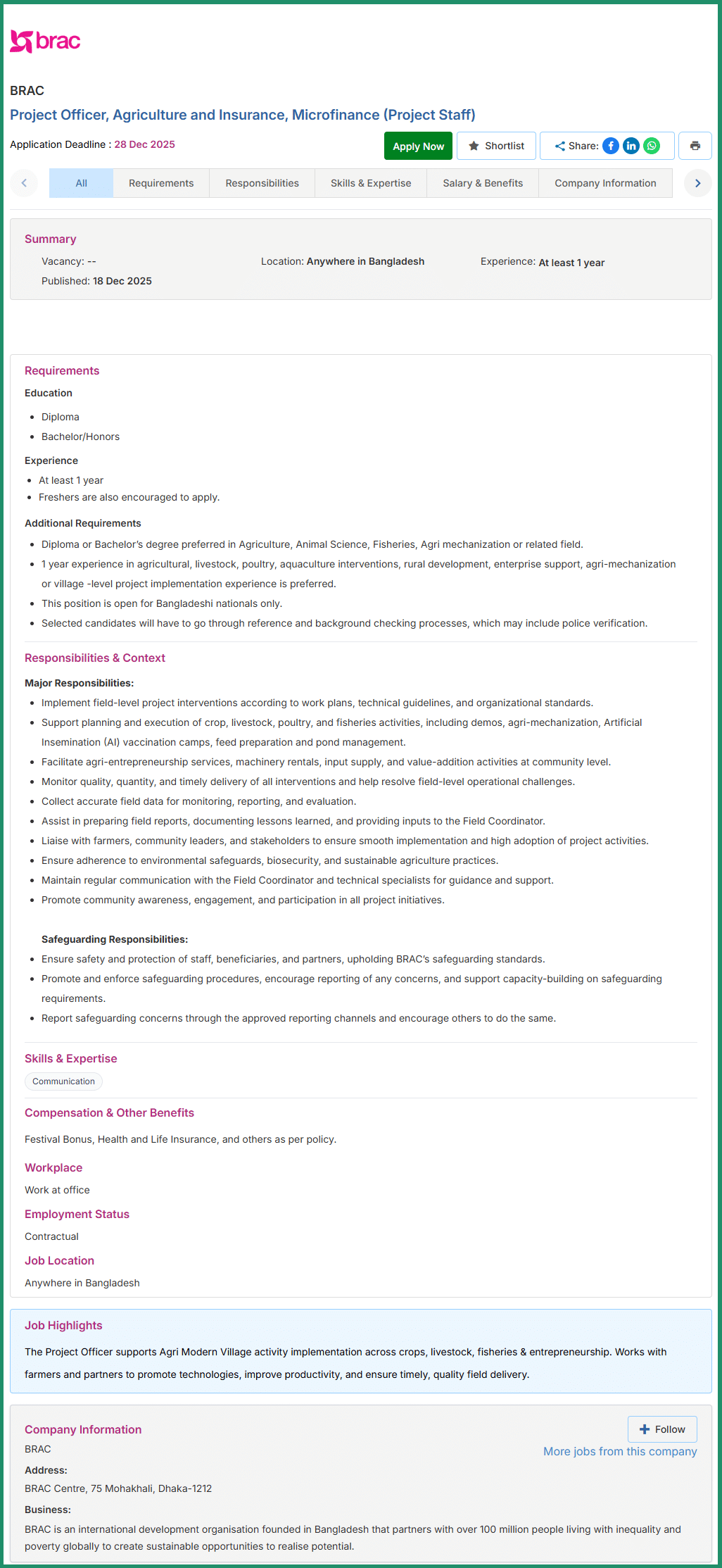 BRAC NGO Job Circular Project-Officer-Agriculture-and-Insurance-Microfinance-Project-Staff-BRAC