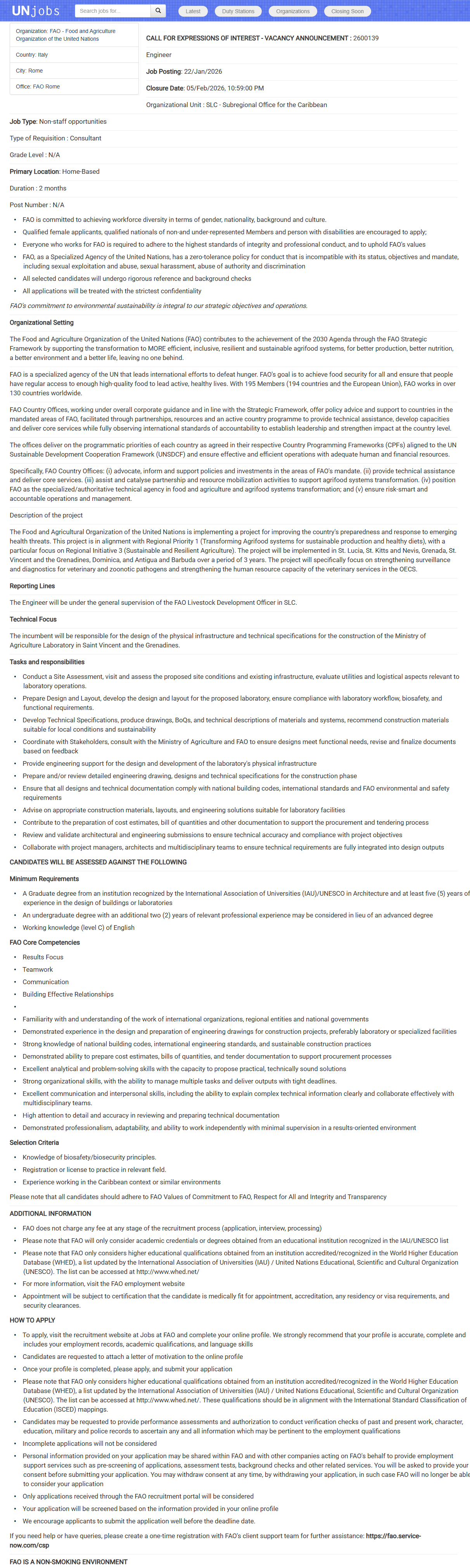 Food and Agriculture Organization FAO Job Circular 2026 FAO-Vacancy-Engineer-Home-Based-Italy-UNjobs