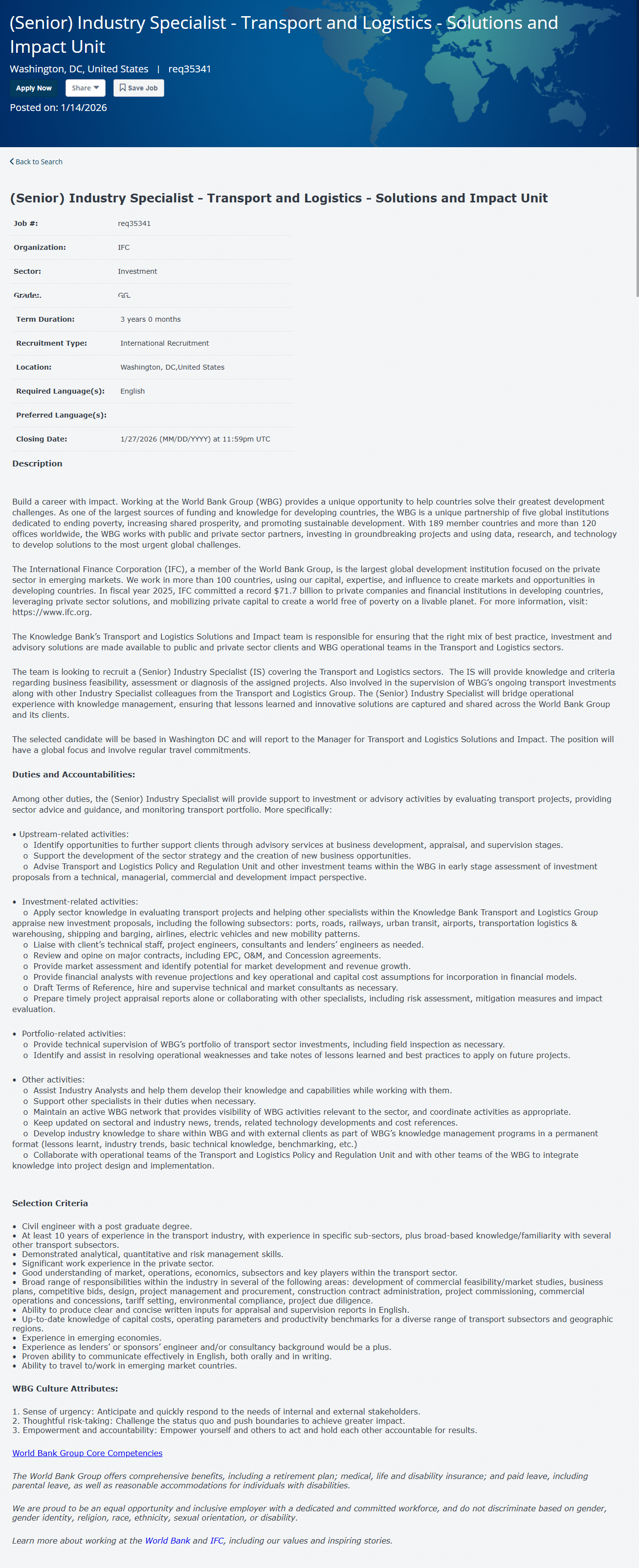 International Finance Corporation IFC job circular New job