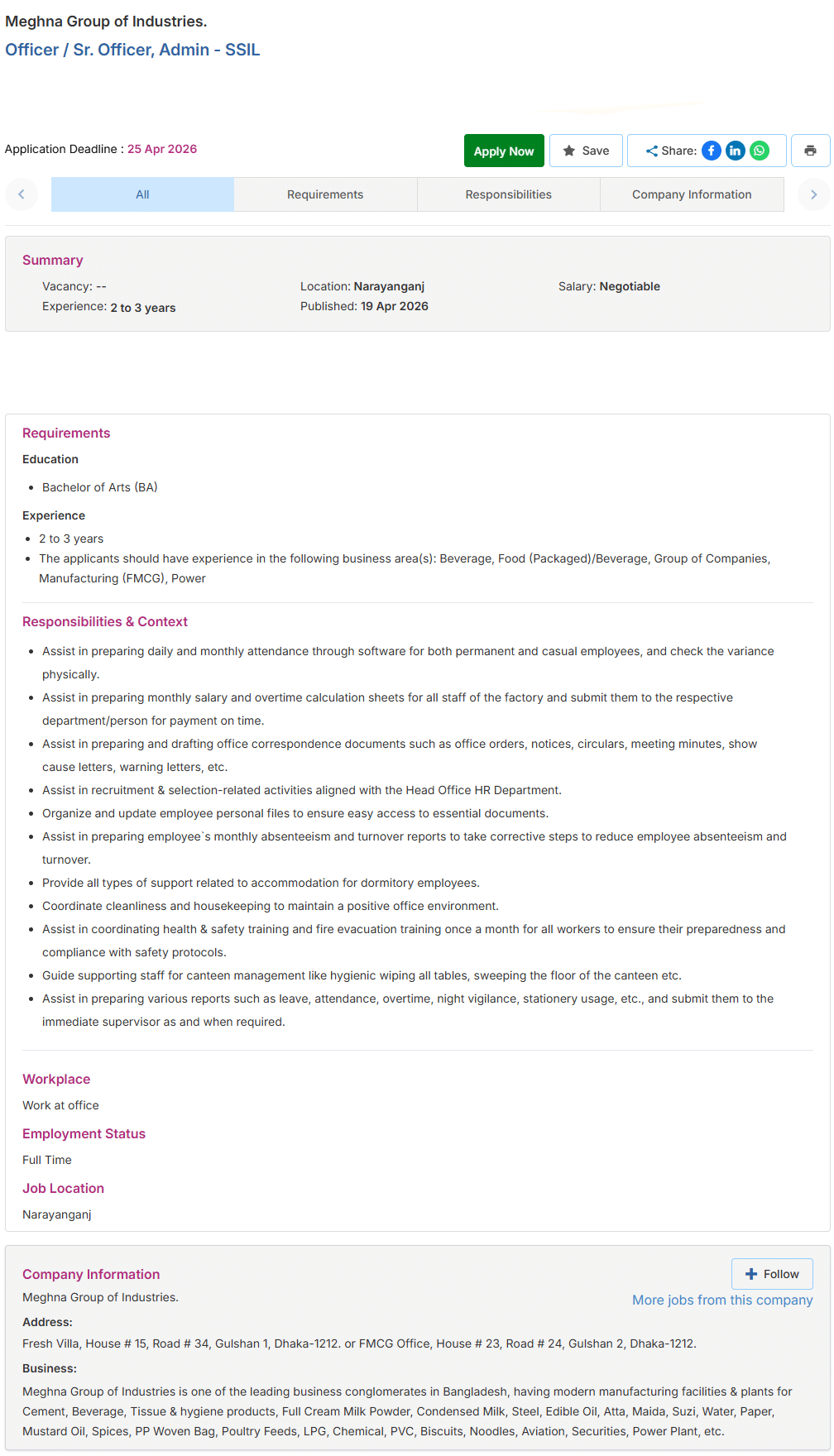 Meghna Group Job Circular 2026 Picture Officer-Sr-Officer-Admin-SSIL-Meghna-Group-of-Industries