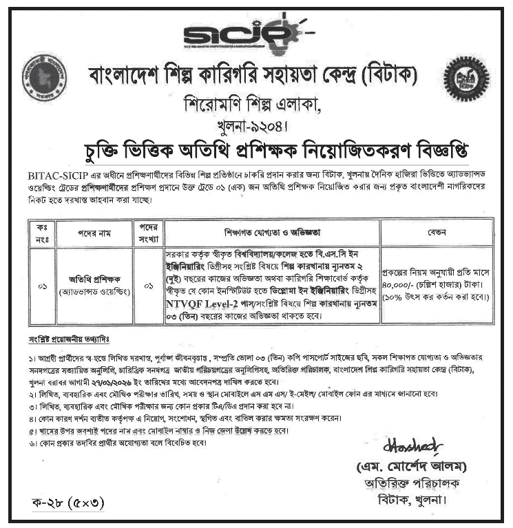 SICIP Job Circular 2026 BITAC job circular www.sicip.gov.bd