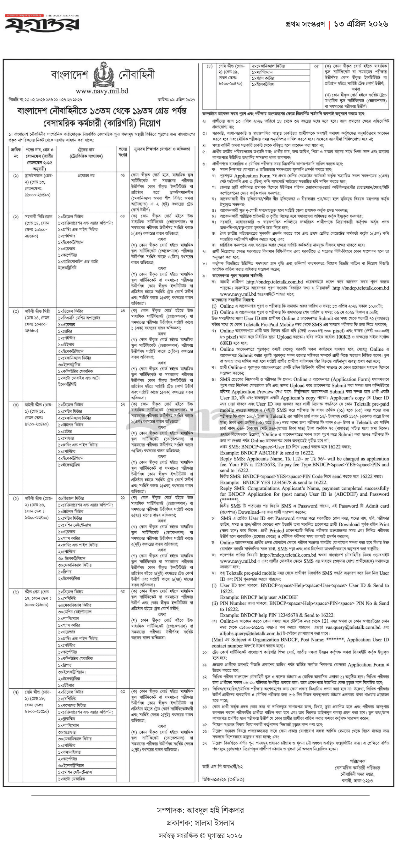 Bangladesh Navy Job Circular 2026 joinnavy.navy.mil.bd BNDCP teletalk