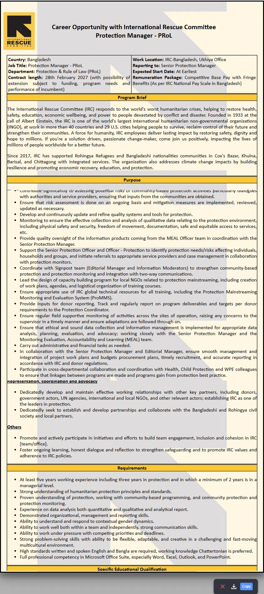 International Rescue Committee IRC Job Circular 2026 Assistant
