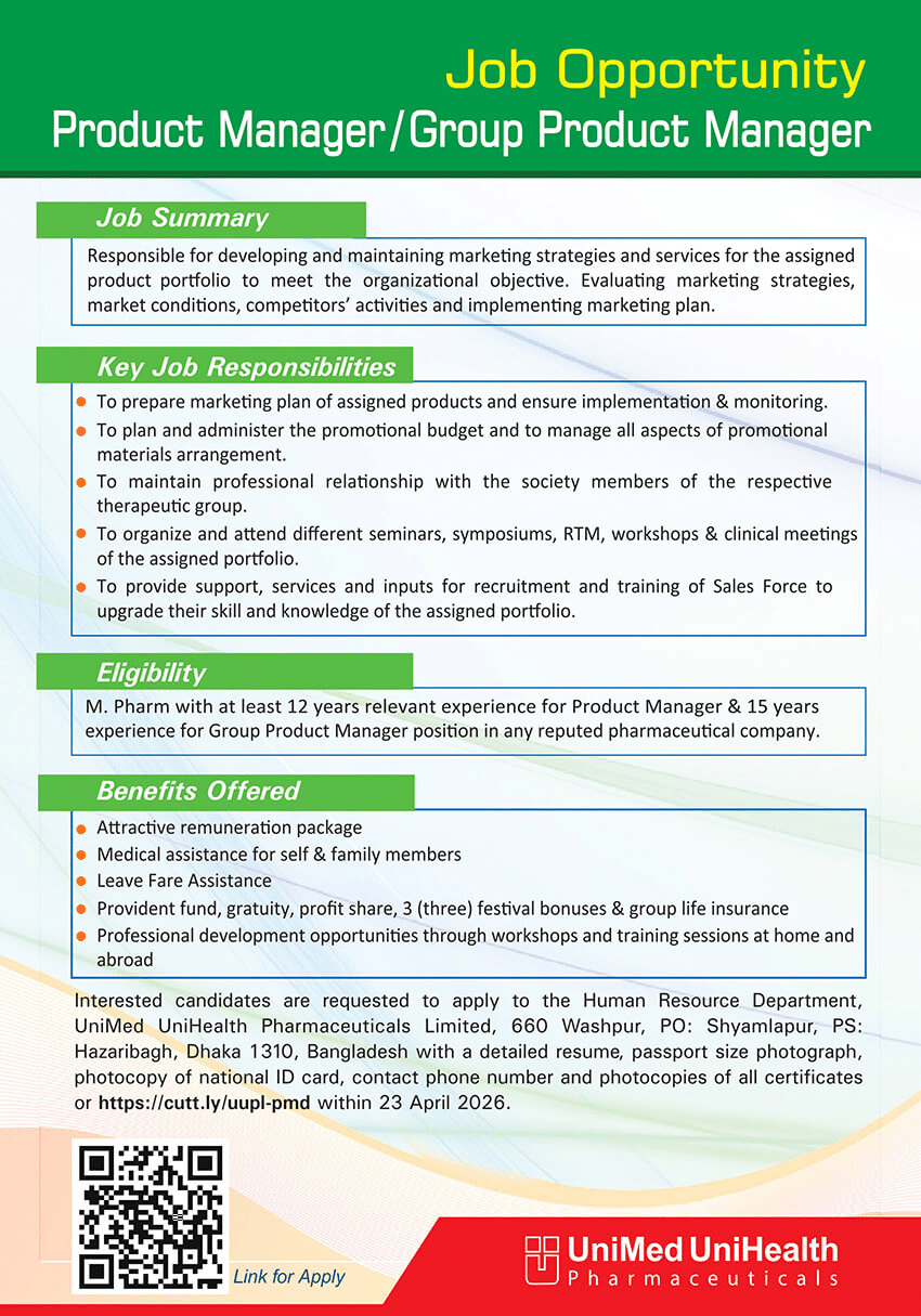 UniMed UniHealth Pharmaceuticals Job Circular 2026.