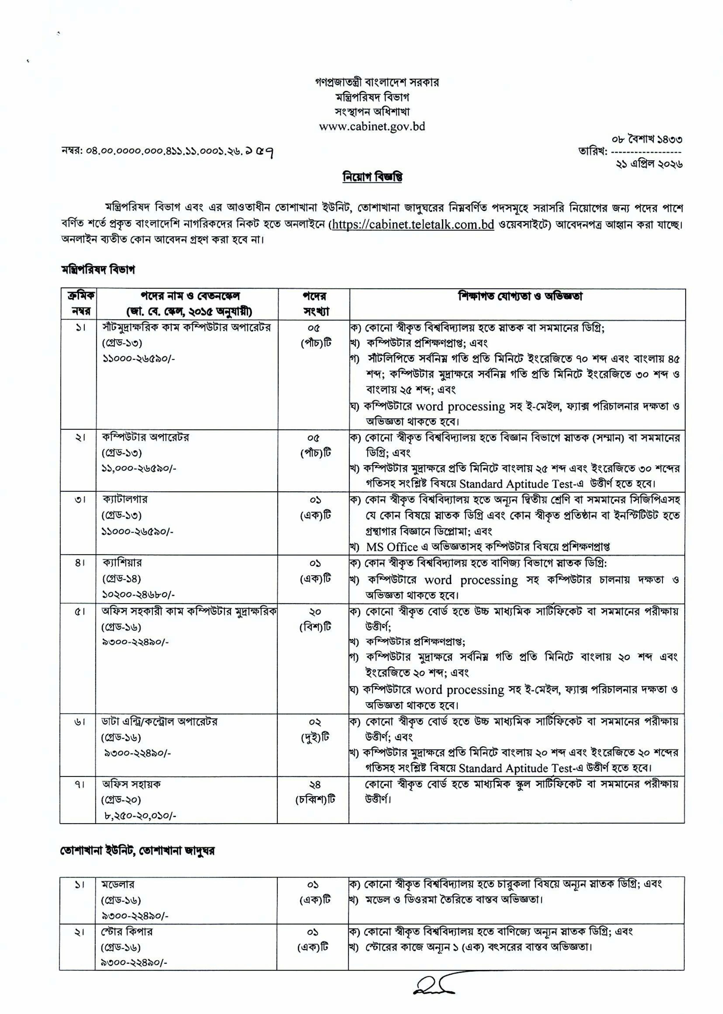 Cabinet Division Bangladesh Cabinet Job Circular 2026 – cabinet.teletalk.com.bd (1)