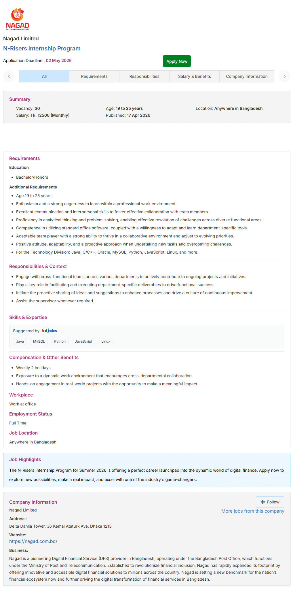 Nagad Limited Job Circular 2026 Picture N-Risers-Internship-Program-Nagad-Limited