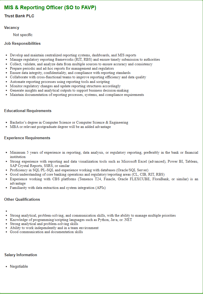 Trust Bank PLC Job Circular 2026